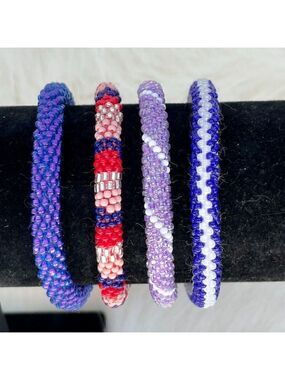HAND CRAFTED in Nepal Beaded Bracelets (set of 4) #228PURP